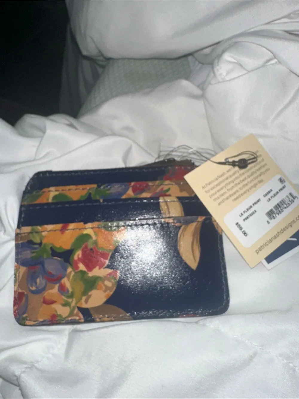 NWT Patricia Nash Navy Floral Leather Card Wallet zipper pocket le fleur nice